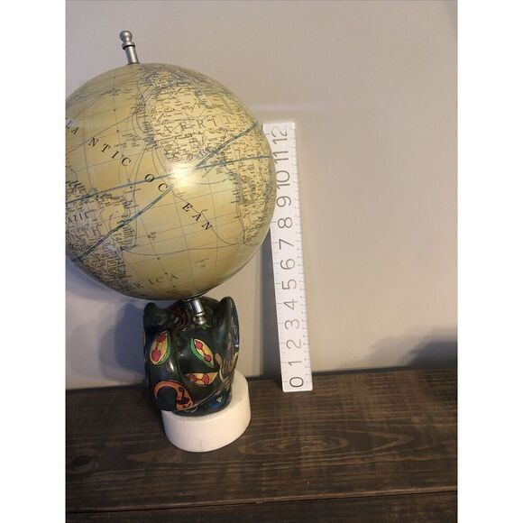 Stone Elephant World Globe on Painted on Marble Base Art Deco. Rare. Read - Picture 1 of 16